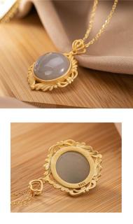 壹鹿银s925纯银和田玉青玉烟紫女士吊坠镀金 宫廷经典含链套链